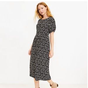 LOFT Floral Button Puff Sleeve Midi Dress